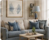 Blue lamps in a living room